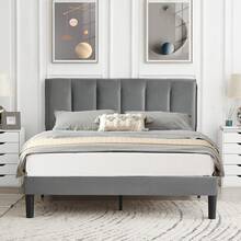 VECELO Double Bed Frame With 4 Storage Drawers, Upholstered Platform With Adjustable Velvet Headboard, Solid Wood Slat Support, No Box Spring Needed, Easy Assembly, Dark Grey - Dark Grey - View 8