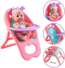 12"Baby Doll Role Play Set With Miniature Baby Crib High Chair - Blanco - Ver 5
