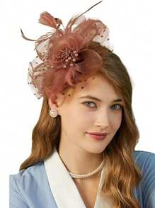 1 buc Fascinator cu pene, petrecere de ceai, elegante, Kentucky Derby, pălării, cutie de pilulă, cocktail, nuntă, mireasă, fascinatoare, bandă de susținere pentru femei și fete, cadou de ziua de naștere de Ziua Mamei, chestii școlare, elegant, toamnă