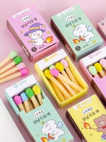 一套趣味橡皮擦套装 - 颜色随机，创意设计，色彩缤纷，火柴棍造型橡皮擦，适合作为节日礼物和奖励。盒装橡皮擦套装。适用于圣诞节/新年/感恩节/生日/家庭聚会等场合。适合14岁及以上成人。理想的办公用改正工具！ - 彩色 - 查看 5