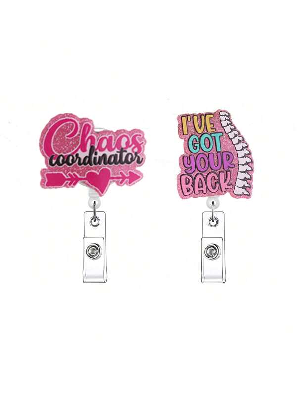 1pc Chaos And L`Ve Got Your Back Reel Retractable ID Tag Card Holder With Clip For Nurse, Work, Office Workers School Supplies,Back To School