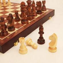 39 cm x 39 cm/15,3" x 15,3", hochwertiges faltbares Schachbrett aus Massivholz, Schachfiguren aus Massivholz, Schachbrett aus Walnussholz, integrierte Aufbewahrungsbox, faltbares Schachbrett