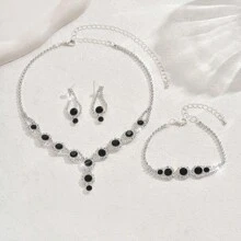 Set de 4 piezas de joyería de lujo de moda para mujer - Collar, aretes, pulsera, anillo
