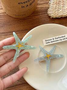 2 件蓝色海星发夹，女士海滩风发饰，刘海/侧发夹，扁平爪夹，发夹，发夹