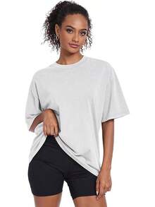 Womens Washed Vintage Oversized T-Shirt Casual Baggy Streetwear Boyfriend Tee Workout Short Sleeve Cotton Tops - 粉紅色+米色+黑色 - 查看 3