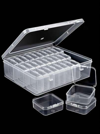 Juego de 30 cajas de almacenamiento de plástico transparente con 1 organizador grande - Perfecto para cuentas, joyería, manualidades y artículos pequeños - Contenedores apilables, regalo ideal para amigos, seres queridos y manualidades (incluida la caja de joyas) Para mujeres Organizador de almacenamiento Artículos esenciales de viaje Almacenamiento para dormitorio universitario