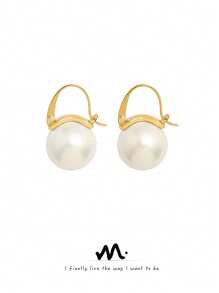 MiDuoDuo 2pcs Fashionable U-Shaped Earrings With Faux Pearl Decor, Minimalist Luxury Earrings For Women
