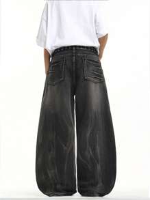 1 Stück Retro Mode Hiphop Muster Lässige Herren Loose Wide Leg Jeans, verwaschen vielseitige Jeans Hose (ohne Gürtel & Zubehör), Emo Stil