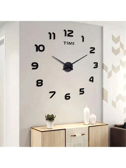 3D DIY Wand Klok Acrylic Spiegel Stickers Clocks Home ation Living Room Quartz Needle Hang Horloge Europe s: Zwart Zilver 16/19/35 Inches Optional view 6