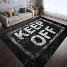 1pc "KEEP OFF" Graphic Print Shag Area Rug, 650GSM Silicone Backing, Soft Plush Carpet For Patio, Camping, Entryway, Living Room, Bedroom, Game Room, Machine Washable For All Seasons, Home Decor