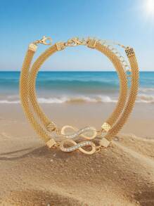2pcs Infinity Symbol & Figure 8 Crystal Bracelet & Anklet Set, Fashion Jewelry Set For Women, Suitable For Party, Beach, Date, Holiday Gift