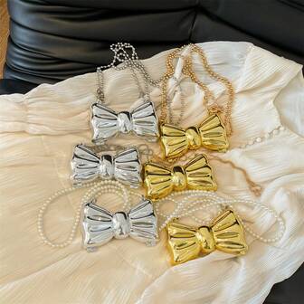 蝴蝶结迷你晚宴包，女士个性化时尚链条口红包，适合情人节、派对、约会、单肩包、零钱包