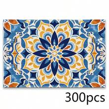 A Set Of 4/6pcs With Blue Patterns, Table Placemats, Made Of Machine Washable Polyester Fiber, This Rectangular Heat-Resistant Placemat Is Heat-Resistant, Stain Resistant, Waterproof, And Easy To Clean. It Is Suitable For Desktop Decoration, Holiday Party Decoration, And Desktop Protection, And Is Suitable For Both Home And Outdoor Use