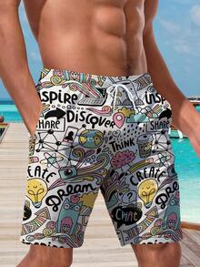 Shorts de praia casuais masculinos plus size estilo havaiano com estampa 3D - secagem rápida, cós com cordão, perfeito para passeios de verão - Multicolorido - Ver 3