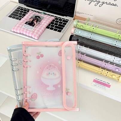 1pc Fashionable Cat & Cloud Design A5 Ring Binder With Loose Leaf Pages, K-Pop Idol Photo Album, Instant Film 4 Slots Card Holder School Supplies, Back To School
