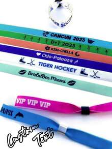 定制腕带、派对腕带、布艺腕带、弹力手环，适用于生日派对、节日庆典及各种活动。是成人派对、公司活动和聚会的理想之选。也可用作派对装饰、婚礼、音乐会、展览、节日用品、VIP腕带、圣诞派对用品，打造优雅浪漫风格，亦可用于秋季装饰。