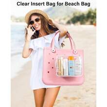 New Clear Bogg Beach Makeup Bag With Phone Holder And 3 Pack Insert Hooks For Bogg Bags Travel Cosmetic Accessory Storage Pouches Clear Material Organized Divider Compatible Pouches For Easy Travel Use - 7PcsTrắng - Xem 2