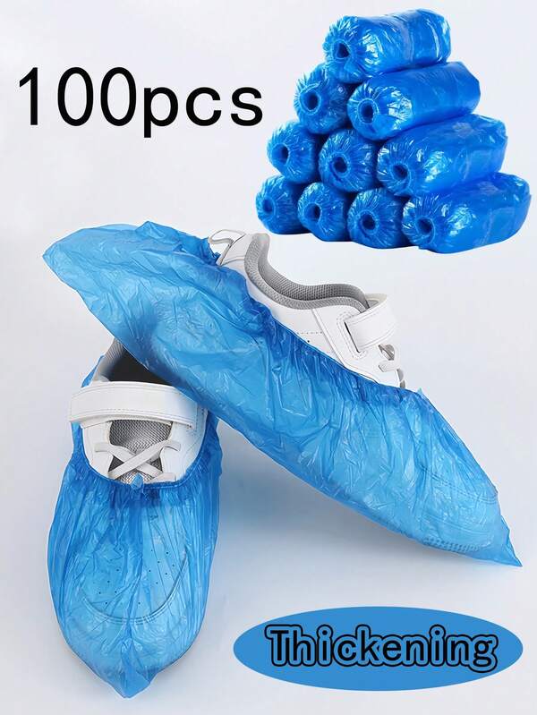 100pcs/50pcs/20pcs Thickened CPE Material Disposable Shoe Cover, Simple Style, Disposable Anti Slip Shoe Cover, Advanced Waterproof Shoe Cover, Suitable For Indoor And Outdoor Use. Shoe Cover, Waterproof, Anti Slip, Dustproof, One Size Fits All, Durable CPE Material, Blue, To Protect Your Shoes, Floor, And Carpet