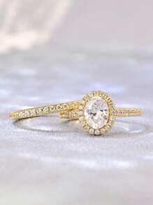 2 件套华丽方晶锆石戒指，适合女士婚礼订婚派对珠宝情人节礼物 - 1# - 查看 14