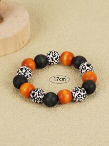 Pulseira de contas de madeira laranja de Halloween, 1 peça, presente para casal, presente para mulher, presente para amiga, presente para melhor amiga, com elasticidade