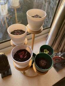 1 Stück Bambus Aufbewahrungsregal für Innenbereich, mehrstöckig, trapezförmig, Tisch Deko, kreative Blumentopfaufbewahrung und Dekorationstisch