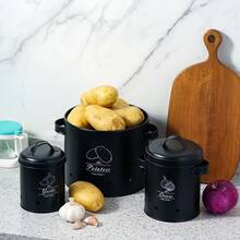 ERUIV Round Potato Storage Box [Set Of 3] – Kitchen Accessory – Ideal For Storing Onions, Potatoes And Garlic (Black) - Round Black - View 5