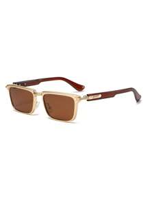 1 Pair Unisex Metal Zinc Alloy Retro Solid Color Casual Rectangular Sports Fishing Decorative Fashionable Glasses, Suitable For Daily Use