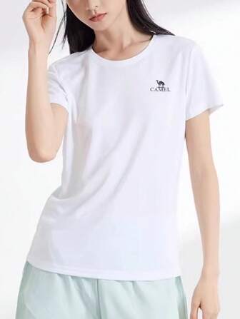 CAMEL CROWN 女士针织圆领T恤短袖T恤速干透气纯色运动情侣款短袖T恤