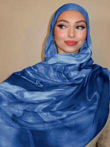 1 chiếc khăn trùm đầu in họa tiết dành cho nữ, khăn trùm đầu in họa tiết màu nước phong cách Bohemian, khăn chống nắng, khăn choàng đa năng thanh lịch, phù hợp để sử dụng hàng ngày, cũng có thể dùng như băng đô cài váy. - Màu xanh lam - Xem 3