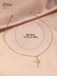 Hihho 1pc Stainless Steel Cross Pendant Necklace With 4 Star Embellished Elegant Choker For Women - Cross - View 4