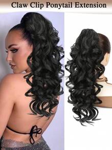 Extensión de cola de caballo de 16 pulgadas con pinza garra, extensión de cabello natural y sintético rizado y ondulado, accesorio de cabello para uso diario de mujeres