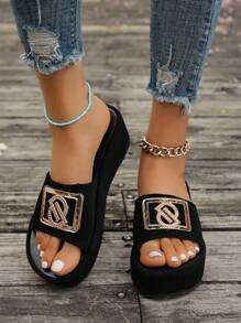 Sandalias de dedo para mujer, use al aire libre en verano con tacón alto, moño, suela gruesa, antideslizantes y minimalistas