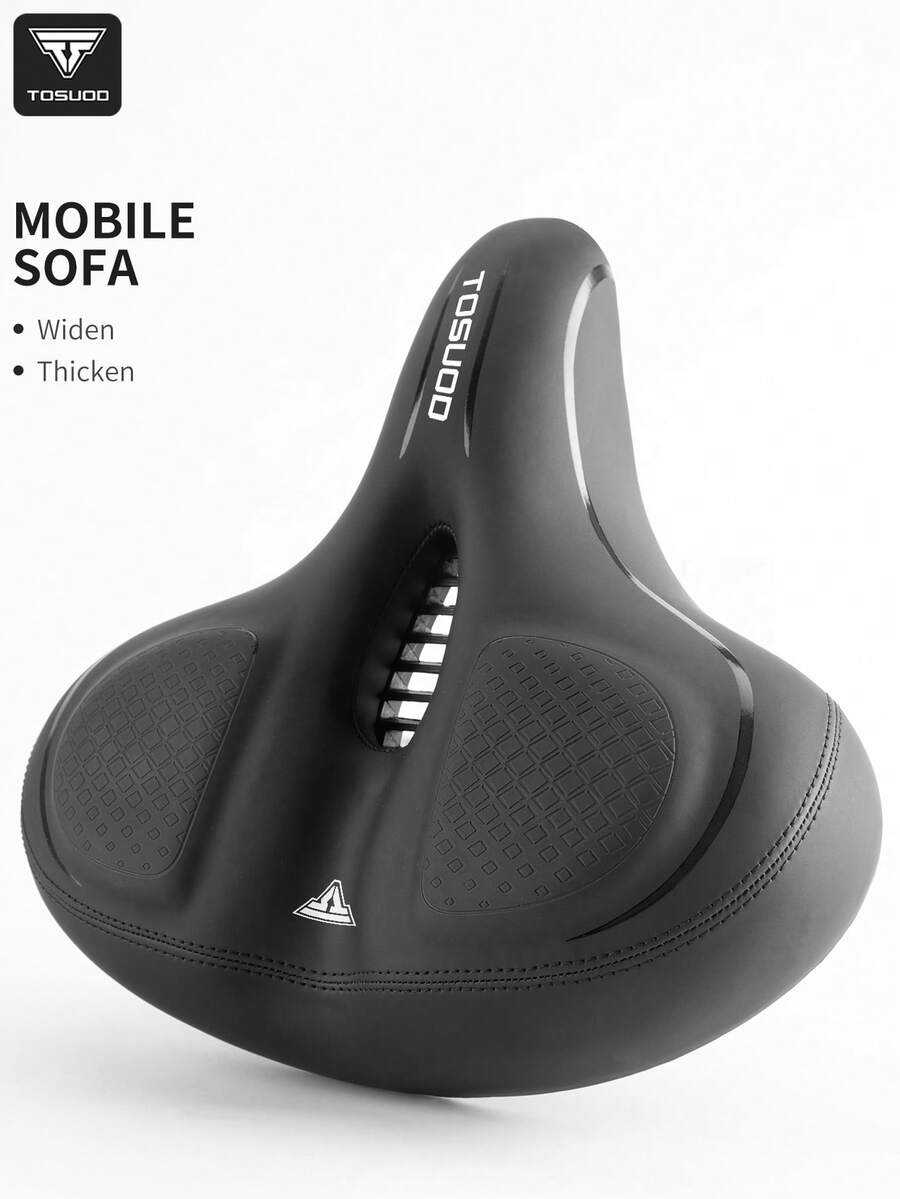 TOSUOD Super Soft Thick Shock-Absorbing Bicycle Saddle - Mountain Bike Seat Cushion, Black With Red Accents, Comfortable Adult Cycling Accessory, Mountain Biking Comfort Experience | Comfortable Bicycle Seat Cushion | Shock-Absorbing Function, Bicycle Seat Cushion - Black - View 1