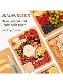 KEMORELA KEMORELA Platou portabil pentru mezeluri din bambus cu capac și mâner – Set complet de platouri pentru brânzeturi cu 4 ustensile din oțel inoxidabil – Design potrivit pentru călătorii, picnicuri, petreceri și cadouri – Tavă elegantă de servire neagră – Perfectă pentru nunți și petreceri de casă nouă