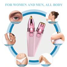 2-In-1 Rechargeable Eyebrow Trimmer & Facial Epilator With LED Light, Painless Design, Rose Gold Color, For Peach Pomade, Eyebrows, Lips, Chin & Arms,Back To School Gift