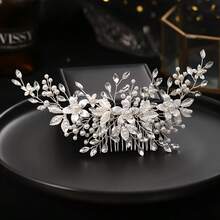 1 pieptene elegant de păr cu flori de perle, lucrat manual, accesoriu de păr cu cristal roșu vibrant pentru mireasă, nuntă, petrecere, ziua de naștere, accesorii de Ziua Îndrăgostiților pentru prințesă - alb - Vizualizare 9