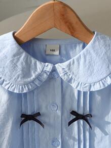 女童幼儿翻领长袖轻薄衬衫，秋季 - 藍色 - 查看 3