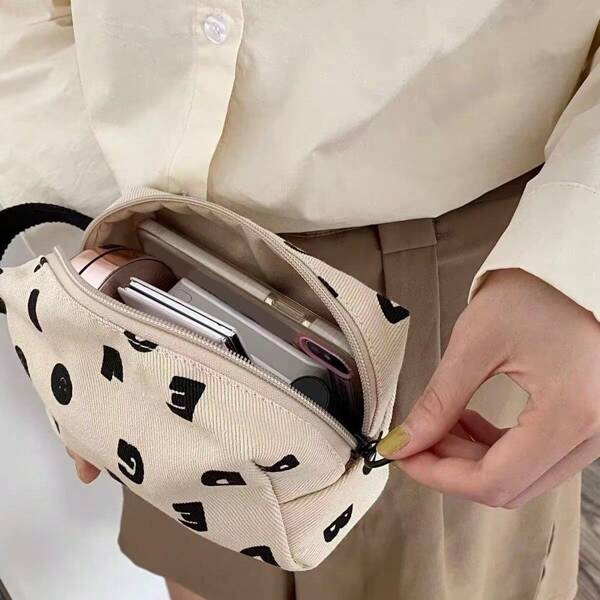 Portable Makeup Bag, Large Capacity Handbag, Stationery Pouch, Minimalist Storage Bag, Multi-Functional Cosmetic Brush Organizer Bag, Letter Print