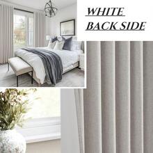 Grey Beige Thick Linen Blackout Curtains 90 Inches Long For Bedroom/Dining Room 2 Panels Set, Pleated Curtain With Pin Hooks Neutral Melange Energy Efficient Drapes With White Backing (50"Wx90"L) - 棕色 - 查看 8