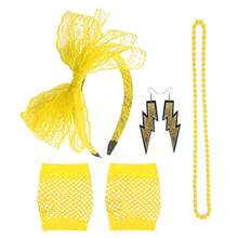 1/6件套80年代霓虹色性感短款渔网手套、耳环、项链、蕾丝发带，趣味角色扮演派对服装，化妆舞会配饰，复古休闲 - 多色 - 查看 6