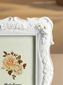 Foto-Rahmen mit Rose Relief, weißer Kunststoff-Posterständer, verwendet für Heim-Dekoration Geschenke, Geburtstags- und Abschlussfotos, sowie Weihnachts- und Halloween-Dekoration 1 Stück (Foto-Papier wird zufällig versendet)