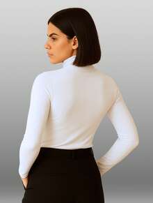 Cacharrel Women's Long Sleeve High Neck Suplex Blouse | Minimalist Second Skin Winter - 白色 - 查看 3
