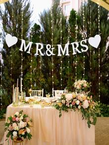 1 paquete, 2 piezas Sr. y Sra., decoración vintage de boda para sala de bodas, bandera de tiro blanca, flor de tiro vintage, pancarta de casados, bandera de papel, accesorios de cabina fotográfica, letrero, guirnalda para parejas adultas, decoración de escena interior y exterior, decoración de pared para boda, fiesta de verano en la playa - Blanco - Ver 4