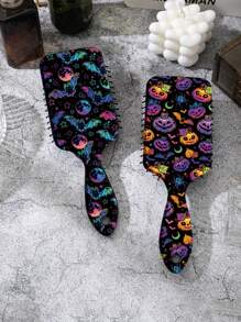 1 buc pieptene unic cu pernă colorată de Halloween cu păianjen, dovleac, model de craniu, fabricat din nailon, potrivit pentru toate anotimpurile, coafare păr, chestii de păr, pieptene de păr, accesorii de păr, kit de coafare păr, kit de scule pentru păr, set de coafare