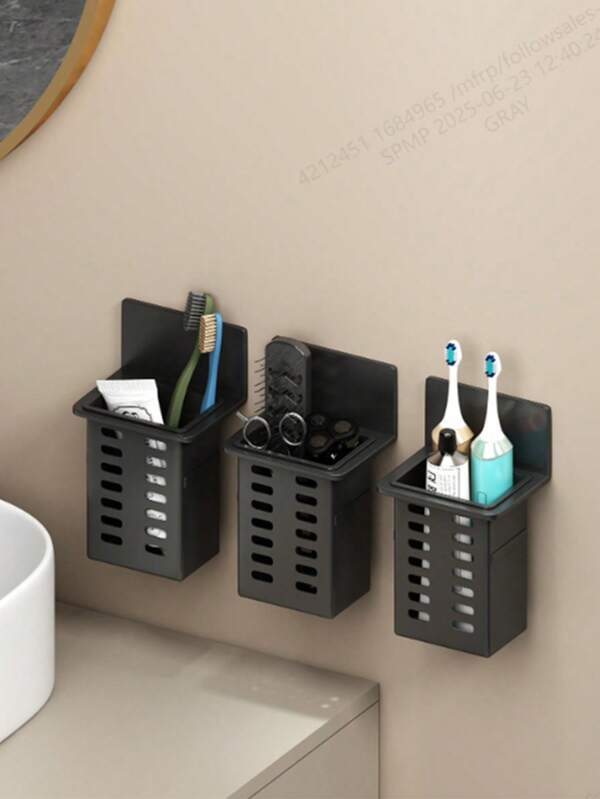 White, Black, Transparent Toothbrush & Toothpaste Holder Rack, Wall-Mounted Bathroom Storage Shelf For Comb, Razor, No Drilling Required