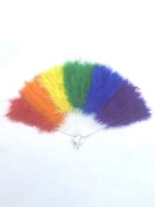 1pc Rainbow Colored Feather Fan, Plush Feather Fan For Ventilation, Fashion Decoration, Hand-Held Stage Costume, Runway Performance Prop, Festival Party Celebration Prop