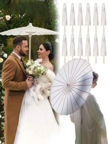 Abanico de papel blanco con forma de corazón - Parasol de estilo chino japonés para pintura DIY, boda, ducha nupcial, fotografía, decoración de fiesta