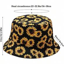 Unisex Reversible Bucket Hat For Beach And Fishing - 向日葵黑色 - 查看 9