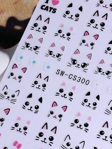2 hojas de pegatinas de arte de uñas de gato súper lindas, patrón de gato rosa y negro, accesorios de decoración de uñas autoadhesivos, adecuados para mujeres y niñas diseño de uñas DIY - Multicolor - Ver 8