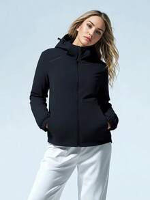 女士Winbreaker软壳雨衣，带帽，防水，防风，轻便，保暖，适合徒步旅行、露营 - 黑色 - 查看 5